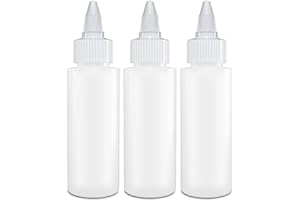 BRIGHTFROM Twist Top Applicator Bottles, Squeeze 2 OZ Empty Plastic Bottles, Refillable, Open/Close Nozzle - Multi Purpose (Pack of 3)