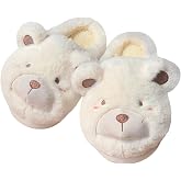 conrtems Winter home warm Baotou cotton slippers girl heart cute plush bear soft bottom slippers.