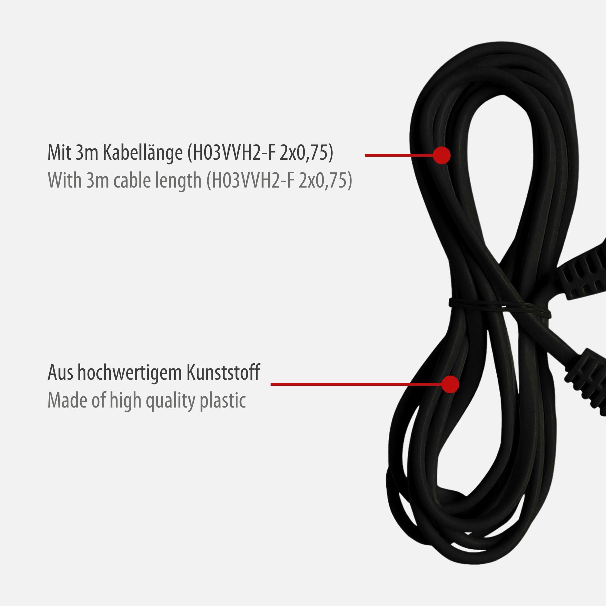 Brennenstuhl Kunststoff-Verlängerungskabel (Verlängerungskabel für den Innenbereich, 3m Kabel, mit Euro-Stecker und Kupplung) schwarz 3