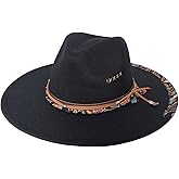 Punctualgood Fedora Hat for Men Women, Vintage Wide Brim Felt Panama Hat Western Adjustable Top Jazz Cap