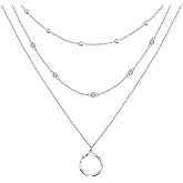 DAOSHANG Layered Necklaces for Women S925 Sterling Silver Chokers Necklace for Women Circle/Heart/Double Circle/Cross/Star/Evil Eye Necklace Handmade Bead Necklaces Adjustable