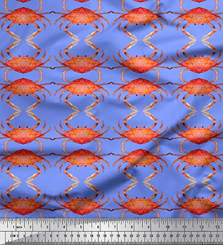 Soimoi Blue Poly Georgette Fabric Crabs Ocean Fabric Prints by Yard 42 Inch Wide