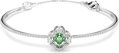 Bracciale rigido Una Angelic, Taglio misto, Verde, Placcato rodio