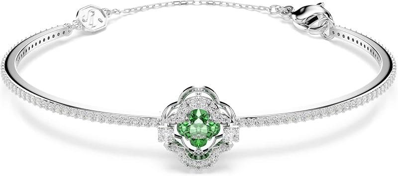 Bracciale rigido Una Angelic, Taglio misto, Verde, Placcato rodio