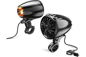 LEXIN Q3 Motorcycle Speakers Bluetooth Waterproof, 3" Full Range Handlebar Audio Systems for Harley with Stereo/Bass Sound, Turning Light, Bluetooth V5.1, FM Radio, Fits ATVs/UTVs, Black