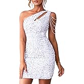 Kaei&Shi Sequin Velvet Prom Dress,Cut Out One Shoulder Short Formal Dresses,Sparkly Outfits Women HOCO Birthday Cocktail