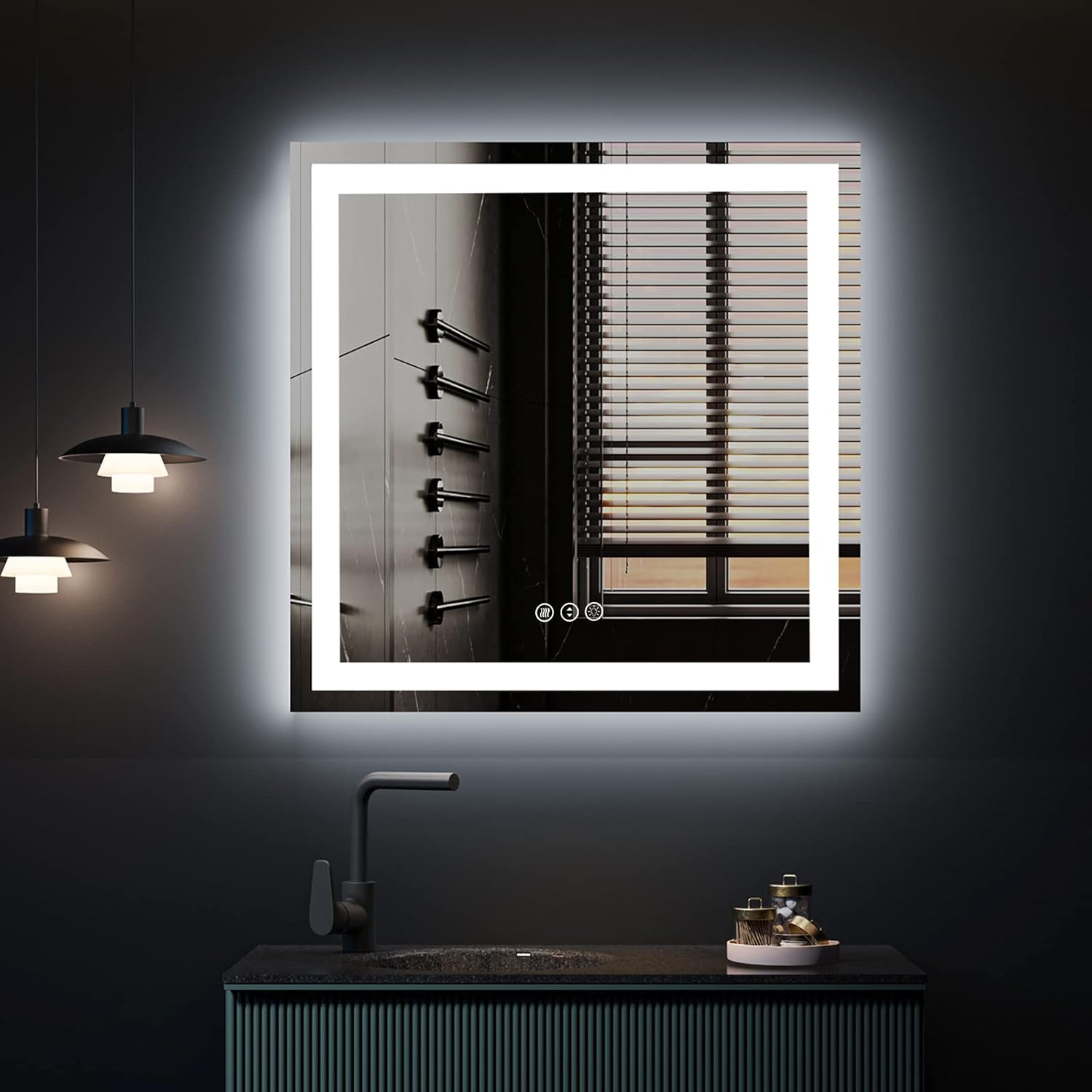 Mirrors - ODDSAN 36x36 Square LED Mirror for Bathroom, Dimmable Illuminated Mirror for Wall, Vanity Mirror with Lights, Anti-Fog (Backlit and Front Lighted)