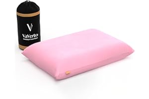 Vaverto Rose Pink Travel and Camping Pillow - Compressible Medium Firm Memory Foam, Viscose Made from Bamboo Cover, Machine Washable, Ideal for Backpacking, Airplane, Car Travel