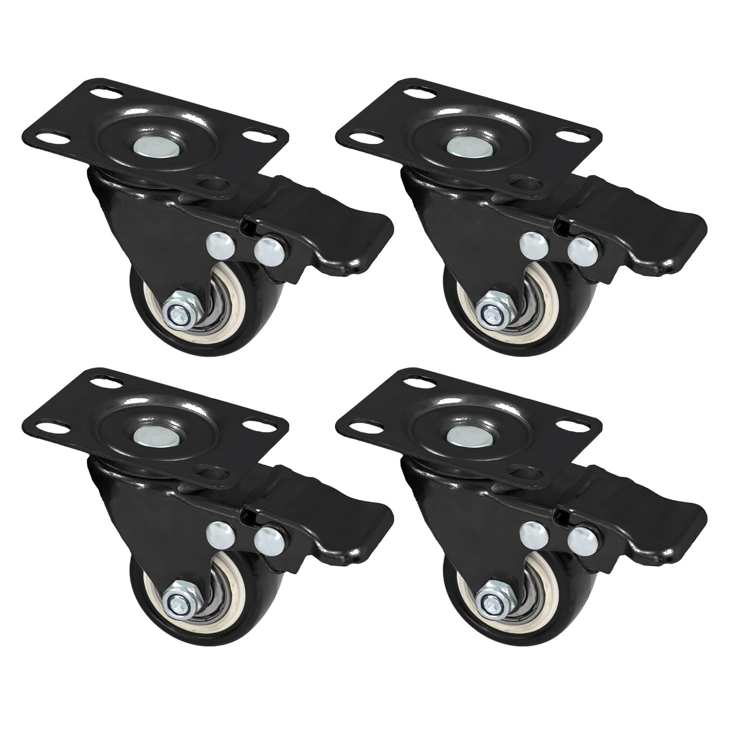 HMF 6710 Heavy Duty Polyurethane Brakes Castors | Pack of 4 | 38mm | Up to 300kg | Black