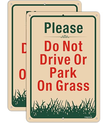 Uptell Letrero De Aluminio Resistente Con Estaca Con Texto En Inglés "Please Do Not Drive Or Park On Grass (Please Do Not Drive Or Park On Grass With Stake"), Letreros De
