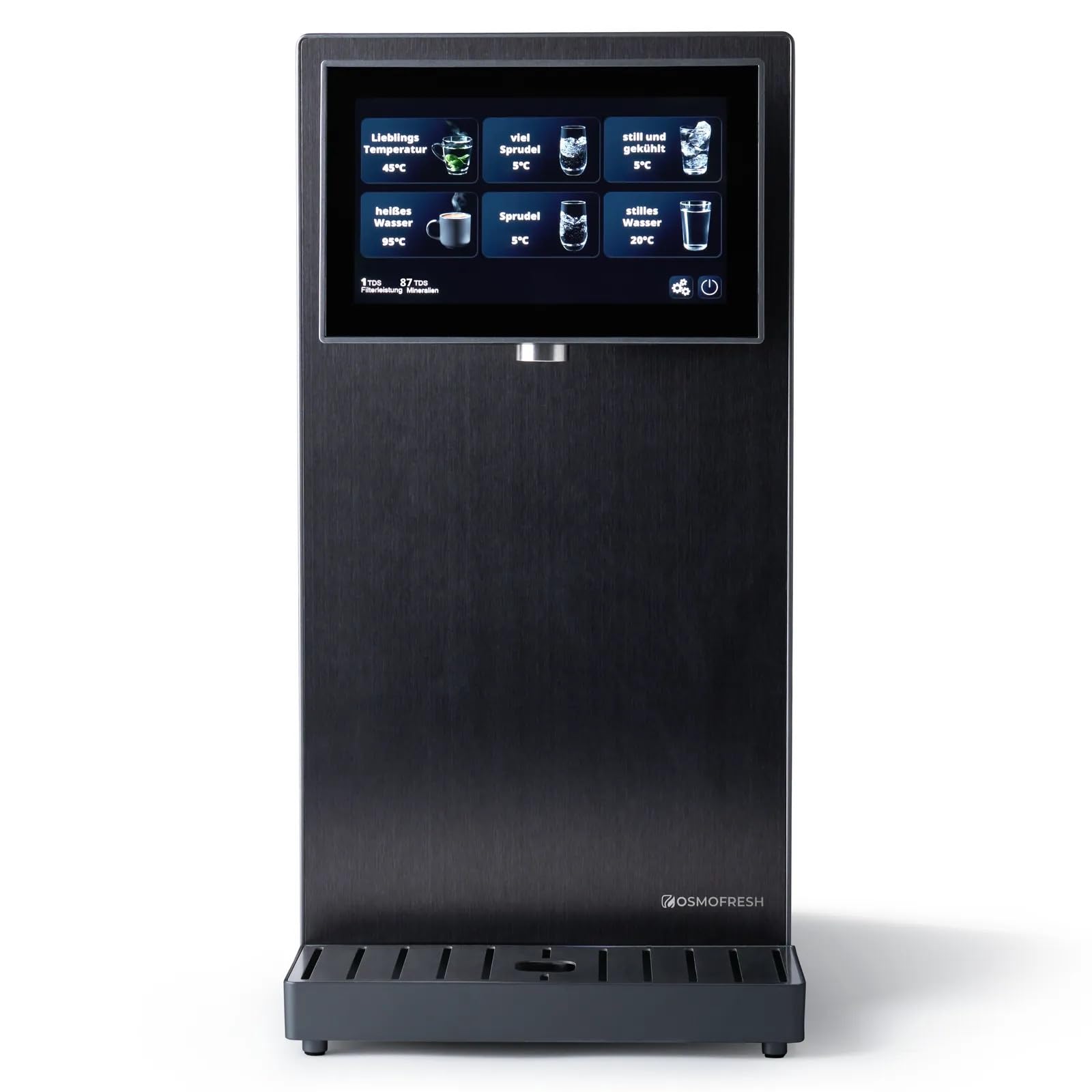 OsmoFresh Fusion Pro Auftisch Osmoseanlage | Wassersprudler|Kühlung| Keine Installation | Heißwasserspender | 7x Filterung | Mineralisierung | 3-fach UV-C | Festwasseranschluss |Abwasserverhältnis 4:1