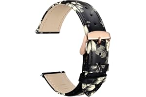 WOCCI Flower Watch Band, Genuine Leather Replacement Straps, Quick Release Bands, Stainless Steel Clasp, 18mm 20mm 22mm