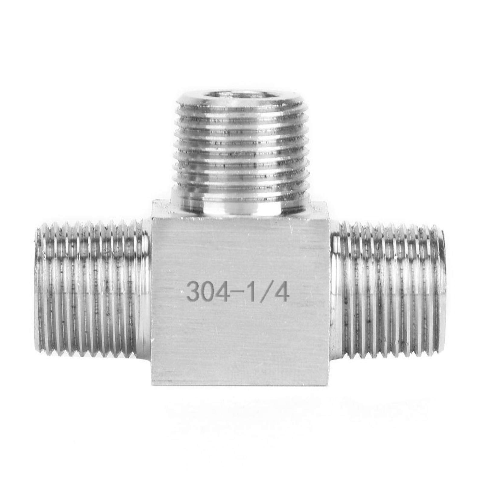 3 Way T Shape Pipe Connector BSPP Male Thread Stainless Steel Plumbing Pipe Fitting Connector(1/4)
