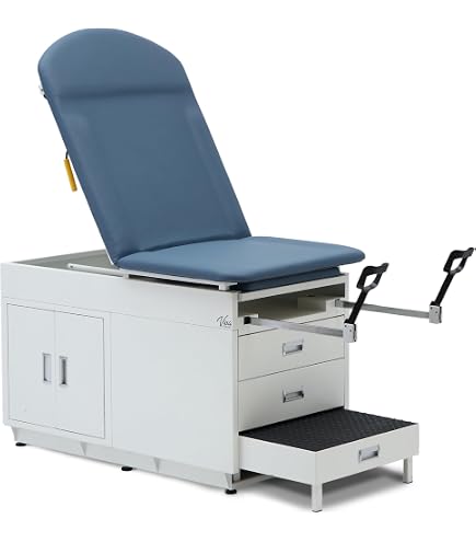 MSEC By Clinton Family Practice Exam Table – 72L X 30W X 31H, With Step Stool, Stirrups, Paper Dispenser, Country Mist