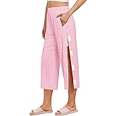 Deyeek Women's Tear Away Breakaway Capri Pants Post Surgery Recovery Hip Knee Ankle Replacement Adaptive Magic Tape Wide Leg