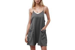 SODTAU Rompers for Women Summer Casual Overalls Waffle Knit Sleeveless Loose Spaghetti Strap Shorts Jumpsuits with Pockets 2025