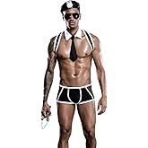 KAKU Men's Fashionable Sexy Underwear Police Costume Outfit Lingerie Pajamas Uniform Temptation for bar Nightclub Stage Performance Christmas