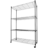 Whitmor 4 Tier Storage Shelving, Heavy Duty with Wheels, Adjustable Steel Organizer Wire Rack, 400 lbs Capacity per Shelf, Max 1600 lbs Total for Garage, Kitchen, Plant, 36" L x 14" W x 54" H, Black