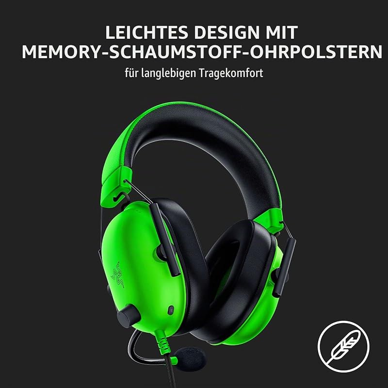 BlackShark V2 X Gaming Headset: 7.1 Surround Sound – 50 mm Treiber, Memory-Foam-Kissen – für PC, PS4, PS5, Switch, Xbox One, 3,5 mm Klinkenstecker, Grün