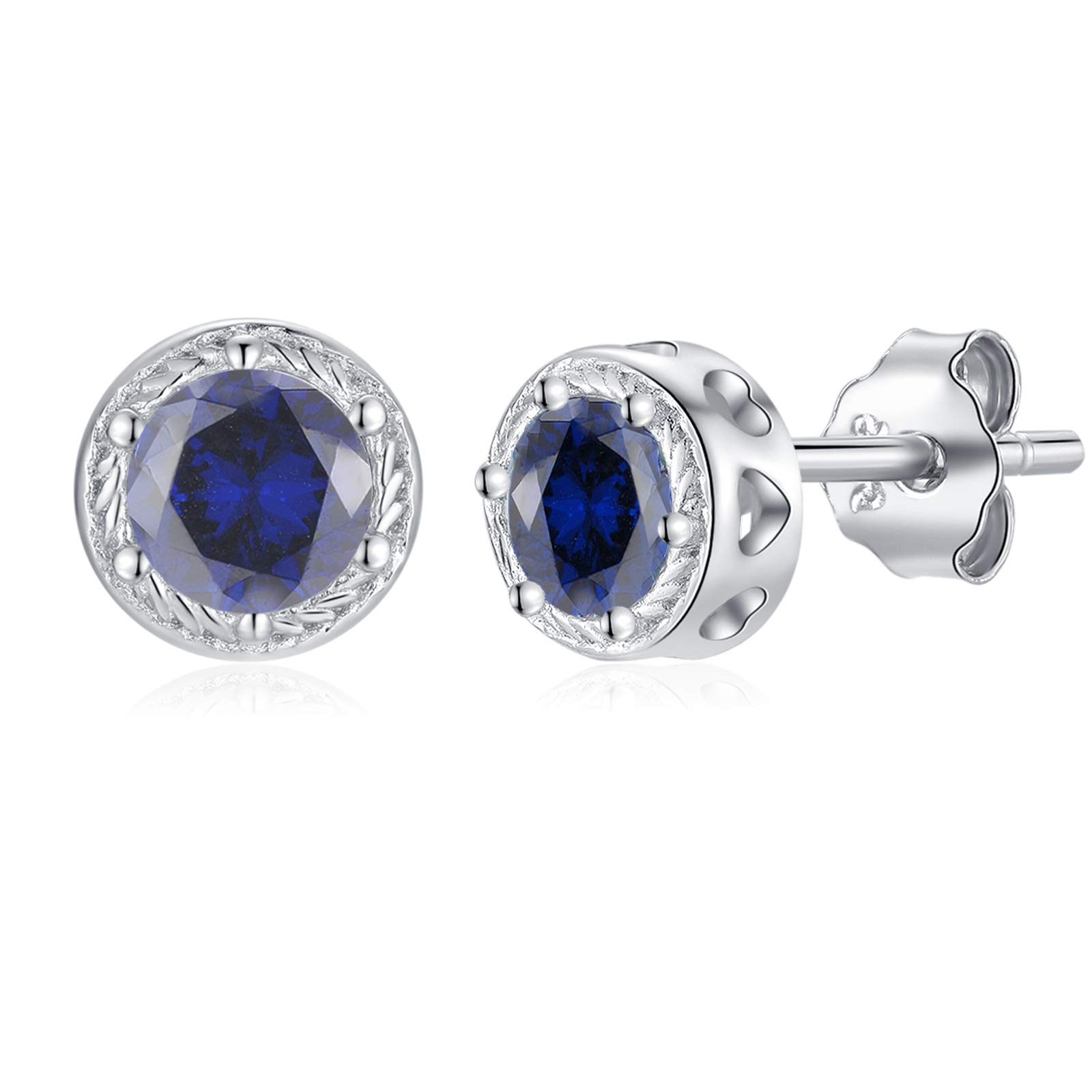 Qings Sapphire Earrings Stud for Women Sterling Silver Dainty September Birthstone Stud Earrings