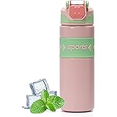 pluseight 20 oz Insulated Water Bottle With Straw, Stainless Steel Sports Water Bottle Wide Mouth for Sports, Gym or Office, BPA-Free Keep Cold 24H Hot 12H (Pink)