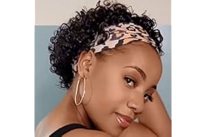INSTASTYLE Headband Wig Human Hair Wigs for Black Women Pixie Cut Wig Put on and Go Glueless Wig Short Curly Headband Wigs 150% Density Natural Black 6 Inch