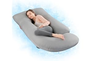 Wndy's Dream Pregnancy Pillow with Cooling Cover, Side J Type Full-Body Pillow for Back, Legs and Belly Support, Comfortable Slumber for Pregnant Women(Grey)