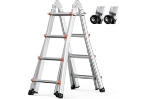 VEVOR Telescoping Ladder A Frame, 15 FT Compact Aluminum Extension Ladder, Multi-Function Portable Collapsible RV Ladder, Tel