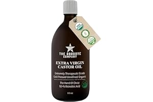 THE GOODBYE COMPANY Goodbye Company USDA Organic Food Grade Cold-Pressed Castor Oil - 8.5 oz Glass Bottle, Hexane-Free, Extra Virgin, Small Batch Family Farm Ethically Sourced for Hair Growth, Digestion, Lashes, Brows