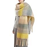 SHOHOKU Large Chunky Plaid Scarf Coloured Checked Oversized Scarf Tassel Soft Fall Winter Thick Warm Shawl Women