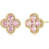 MYEARS Stud Earrings for Women Gold Flower Four-leaf-clover 12 Month Birthstone 14K Small Simple Hypoallergenic Birthday Gift Jewelry