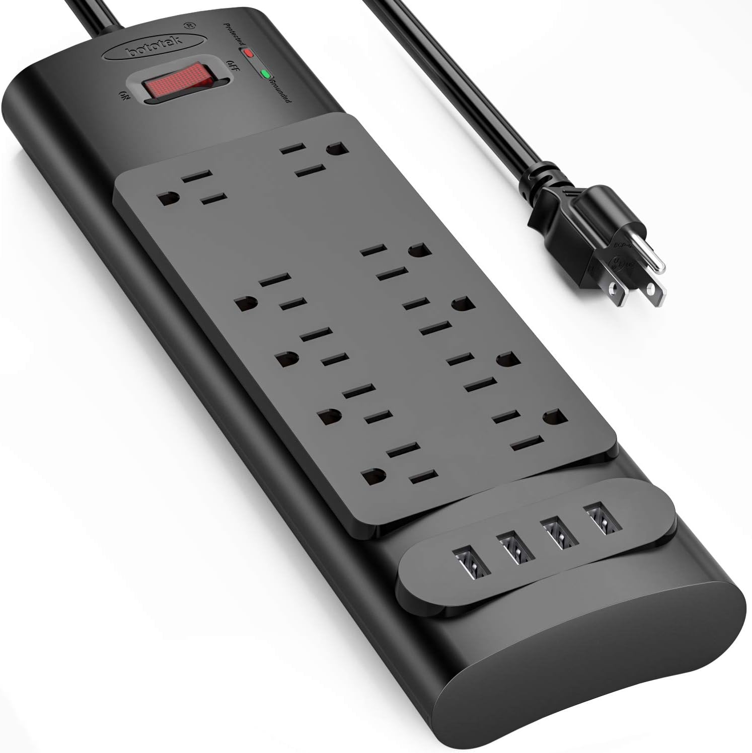 Amazon.com: Power Strip, Bototek Surge Protector with 10 AC Outlets and 4  USB Charging Ports,1875W/15A, 2100 Joules, 6 Feet Long Extension Cord for  Smartphone Tablets Home,Office, Hotel- Black: Electronics