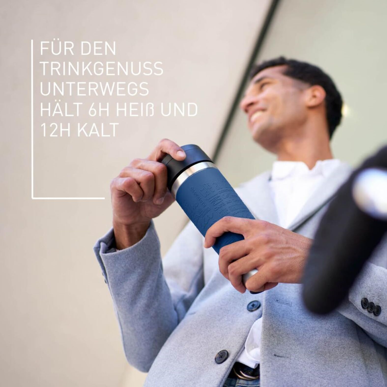 Emsa N20221 Travel Mug Classic Isolierbecher 0,5 Liter, neuer Komfort-Schraubverschluss, Edelstahl, 6h heiß und 12h kalt, 100% dicht, spülmaschinenfest, 360°-Trinköffnung, Dunkelblau 4