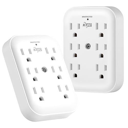 KMC Surge Tap 6-Outlet Wall Plug Extender 2-Pack, 840J Surge Protector Outlet, Wall Outlet Extender, Multi Plug Outlet Splitter, Multiple Plug Outlet Adapter, ETL/UL Certified, White