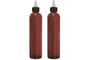 BRIGHTFROM Twist Top Applicator Bottles, 8 OZ, Squeeze Empty Plastic Bottles, Black Nozzle, BPA-Free, PET, Refillable, Open/Close Nozzle - Multi Purpose (Amber)