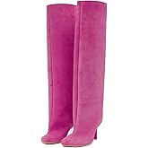 pinokino Knee High Boots Wide Calf Women Long Suede Square Toe Bootie Tall Cute Slouchy Fashion Boots Ladies Fall Booties