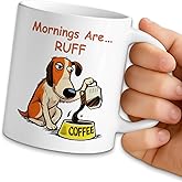 NAHMAKNE Funny Dog Coffee Mug, Mornings are Ruff, 11oz Ceramic Double Sided Print Coffee Tea Cup, Humor Office Gifts for Women Men Dog Lovers, Christmas Birthday Gifts for Employee Colleague Friend