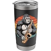 gorilla Playing Saxophone Jazz Sax Musician Saxophonist Stainless Steel Insulated Tumbler