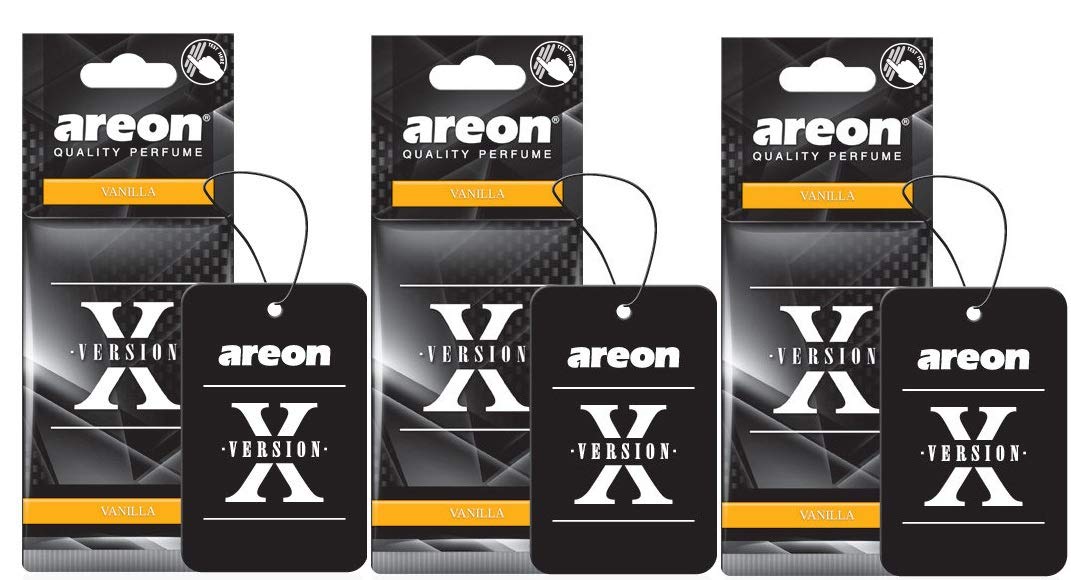 AREON X Version Car Air Freshener Vanilla Sweets Mirror Hanging Black Set Multi Pack of 3