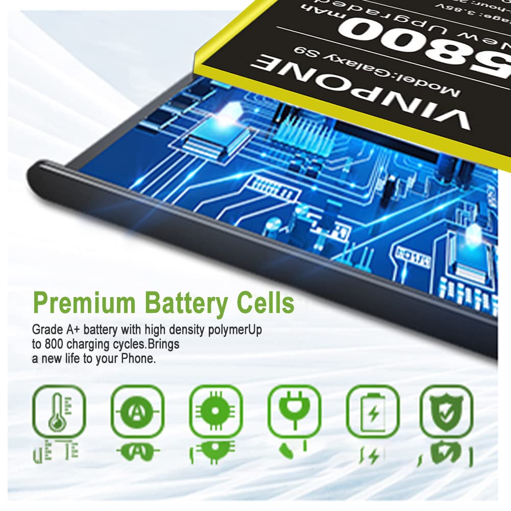 SHENMZ Galaxy S9 Battery, Upgraded 5800mAh Ultra High Capacity New 0 Cycle Replacement Battery for Galaxy S9 EB-BG960ABE, EB-BG960ABA, G9600, G960F, G960N, G960U, G960W (24 Months Service)
