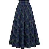 Scarlet Darkness Victorian Skirts for Women Plaid Maxi High Waist Long Skirt