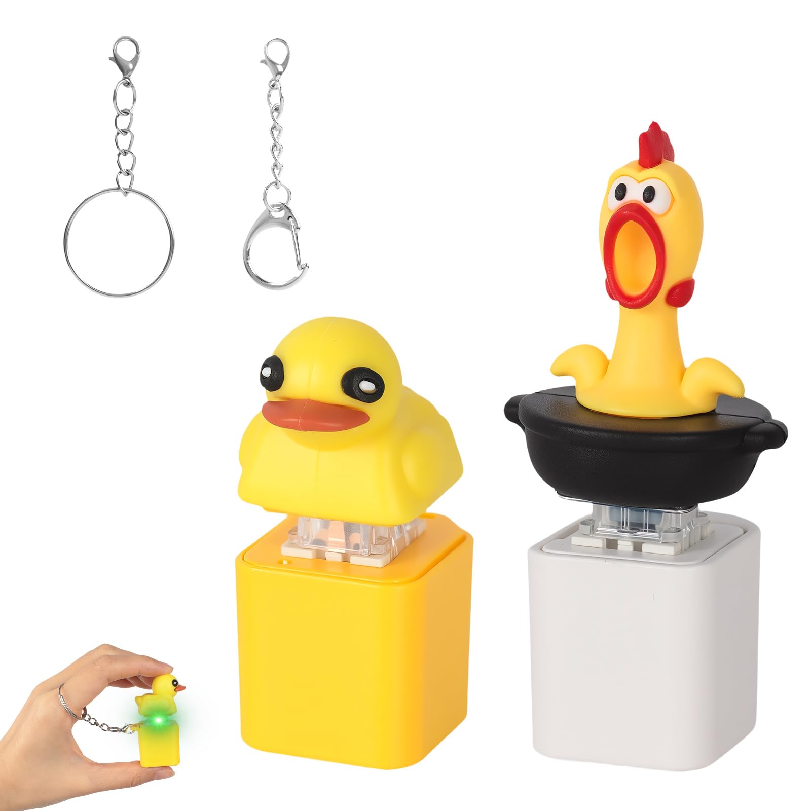 2Pcs Quacking Duck Fidget Toy - Ducky Keychain Keyboard with Unique Sound & Colorful Lights, Duck Keyboard Fidget Toy Includes Chicken Duck, Duck Keyboard Clicker Fidget for Boys Girls for School