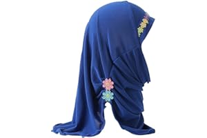 Suillty Kids Girls One Piece Muslim Hijab Scarf Floral Lace Hear Wrap Islamic Full Head Scarf Shawls