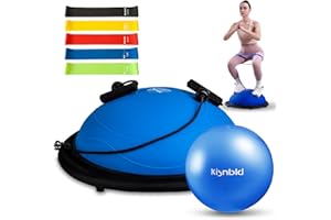 kisnbld Half Balance Ball Trainer, Inflatable Half Exercise Ball Balance Trainer with Pilates Ball & Resistance Bands, Non-Slip Half Yoga Ball for Home Gym Full Body Workouts