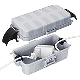 FLEMOON IP55 Outdoor Electrical Box Waterproof with Detachable Awning Covers, 8.3 x 4.1 x 3.7 inch Weatherproof Extension Cord Cover, Easy Installation for Plug, Outlet, String Lights, Light Gray