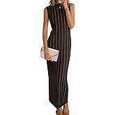 Wenrine Womens Sleeveless Sweater Dress Mock Neck Ribbed Knit Fall Tank Maxi Dresses