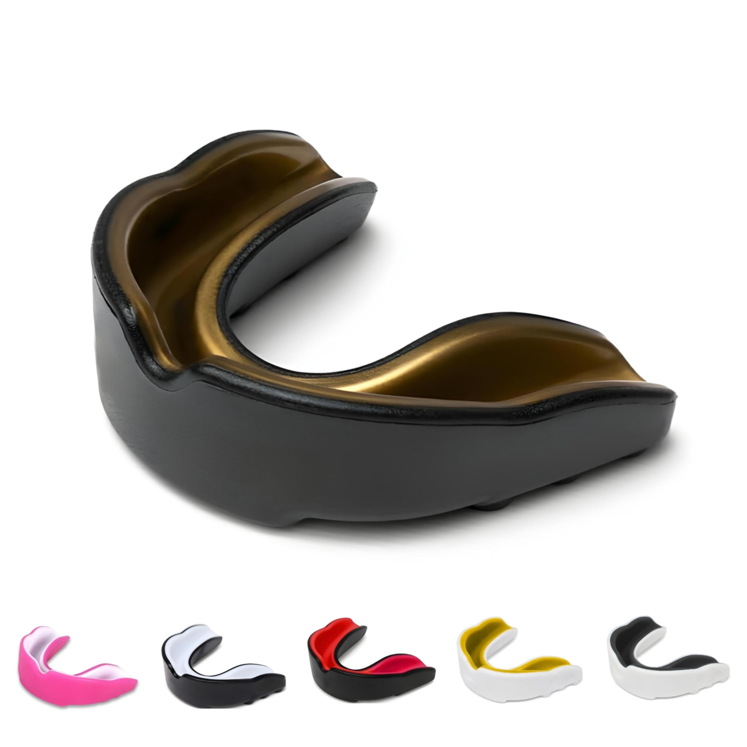 SKT SOUQ Sports Mouth Guard, Adults and Junior Gum Shield with case,Mouthguard for Jaw Protection in Contact Sports,Boxing,MMA Rugby,Karate and Martial Arts (Black/Golden, Junior Below 11 Years)