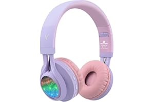 Riwbox WT-7S Kids Bluetooth Headphones Light Up, Foldable Stero Wireless Headset,with Microphone and Volume Control,Comfortable and Durable,for PC/Tablet/TV/Travel(Purple)