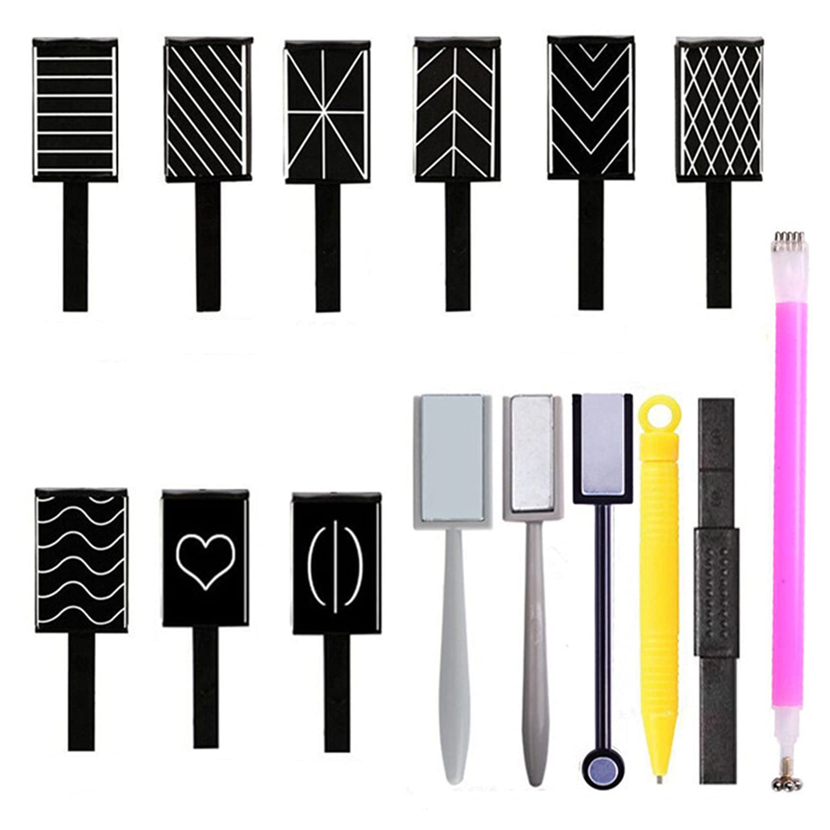Nail Magnet Pen,MKNZOME 15 Pcs Double Head Magnet Stick Nail Art Tool Set for Magic 3D Cat Eye UV Gel Nail Polish Manicure Print DIY Tool