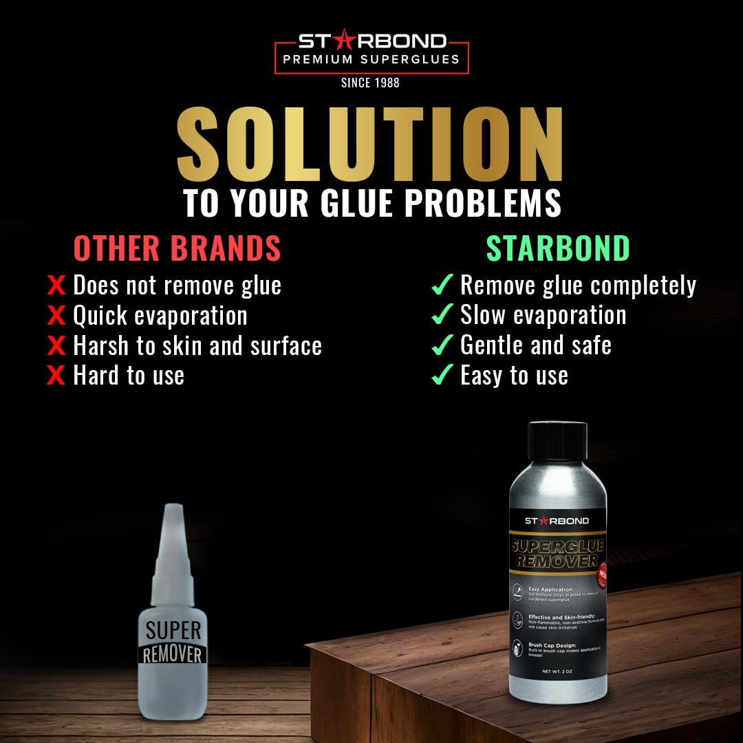 Starbond 2 oz. Super Glue Remover – Dissolves Adhesive – CA Glue Debonder with Easy Brush Cap Applicator